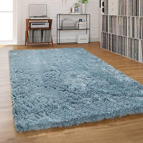 Paco Home Hochflor Teppich Wohnzimmer Shaggy Pastell Einfarbig Weich Flauschig Langflor, Grösse:120x170 cm, Farbe:Türkis