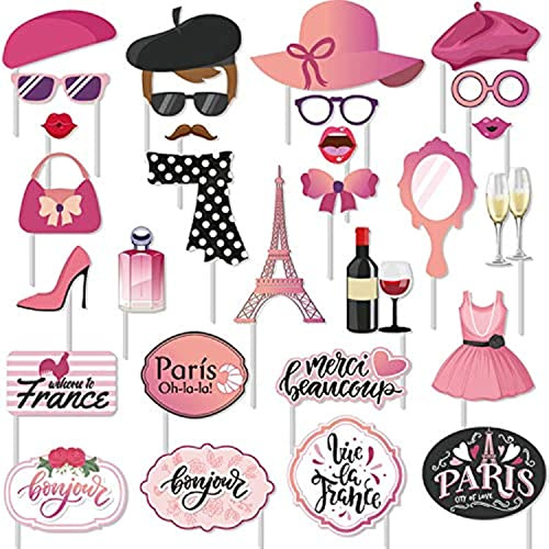 30 Stück Paris Foto Requisiten Paris-Party Photo Booth Kit Themed Dekoration Französische Eiffelturm für Oh la Baby Shower Geburtstag Thema Party Supplies