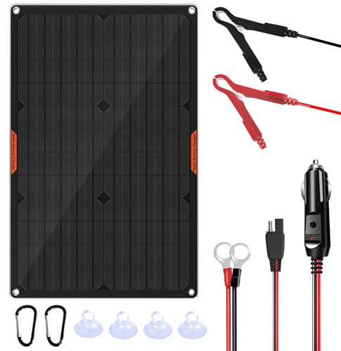 OYMSAE 30 Watt 12 Volt Solar Panel Solar Trickle Charger 30W 12V Portable Solar Battery Charger & maintainer with Cigarette Lighter Plug & Alligator Clip