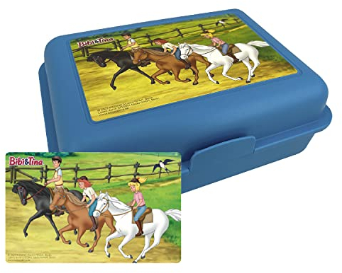 United Labels Bibi & Tina Brotdose mit Trennwand 17,5x12,8x6,9 cm, Blau, Lunchbox Pferde, Brotbox spülmaschinenfest