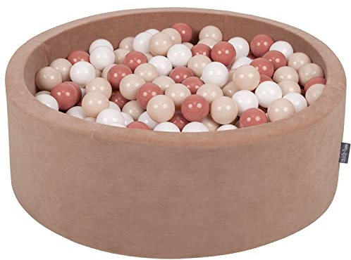 KiddyMoon Rund Bällebad Velvet Bällepool 90X30cm/300 Bälle ∅ 7Cm Ballgruben Für Babys Spielbad Kleinkinder, Hergestellt In Der EU, Wüstenrosa: Pastellbeige/Lachsfarben/Weiß