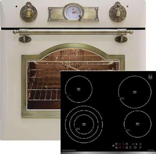 Kaiser Küchengeräte Backofen-Set EH 6355 ElfEm+KCT 6703 F, Autark, Retro Einbau Backofen, 8 Funktionen + Schwarzes Einbau Glaskeramik Kochfeld 60 cm, High-Light, Dreikreiskochzone