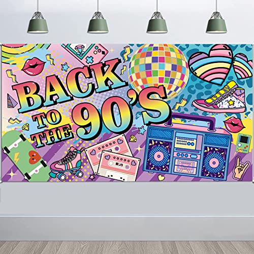 Zurück in die 90er Jahre Banner, 90 Jahren Hip Hop Zeichen Party Banner, 90er Party Dekoration Hintergrund, Bunte 90er Party Dekoration, für neon 1990er Jahre Geburtstag Hip Hop Party Deko