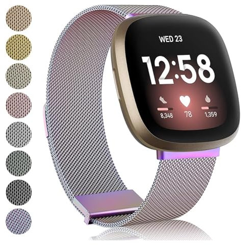 AK Armband Kompatibel mit Fitbit Versa 3/Versa 4 Armband/Sense/Sense 2 Armbänder, Edelstahl Metall Ersatzarmband mit Verbesserter Magnet für Fitbit Versa 3/Versa 4/Sense/Sense 2 Damen Herren