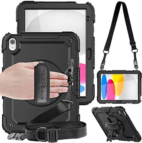 TECHGEAR UTILITY Case for iPad 11 A16 (11th Gen 2025) & 10.9 (10th 2022), Rugged Heavy Duty Shockproof Cover Screen Protection, 360 Stand, Hand & Shoulder Strap - for Work, School, Travel etc- Black