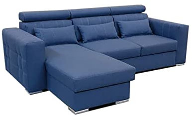 OAK SPOT Luca Corner Sofa Bed With Storage - Premium Quality Fabric - Universal Side Sofa Bed (Blue)