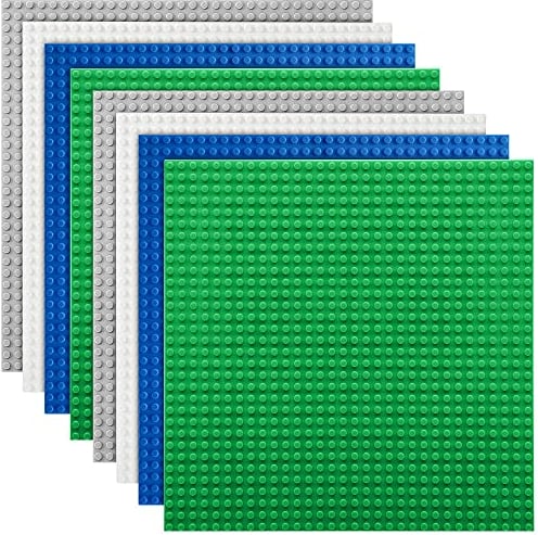 Etarnfly 8 Platten Set Bauplatte, Kompatibel mit Meisten Marken, 32x32 Noppen, Konstruktionsspielzeug für Kinder, Graue Grüne Blaue Weiß Grundplatte