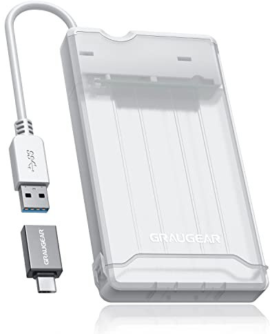GRAUGEAR | External enclosure for 2.5 inch SATA SSD/HDD | Includes USB-C adapter | USB 3.0 UASP | Tool-free installation | Integrated cable | G-2503-AC