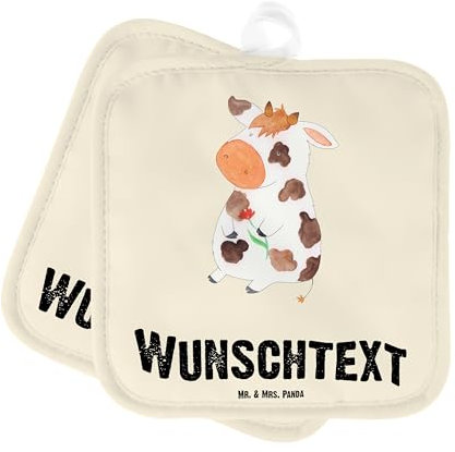 Mr. & Mrs. Panda Personalisierte Topflappen Kuh - Geschenke, Set Personalisiert, Bauernhof, Spruch, Namensaufdruck, Motivtion, mit Namen, Personalisierter Ofenhandschuh, Hof, Kühe, Topfuntersetzer