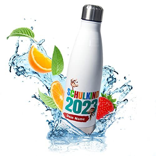 Edelstahl Trinkflasche 500ml „Schulkind 2025“ personalisiert mit Namen - Wasserflasche isoliert | für Kinder & Schule | Isolierflasche Thermoflasche - Geschenk zur Einschulung für Mädchen & Jungen
