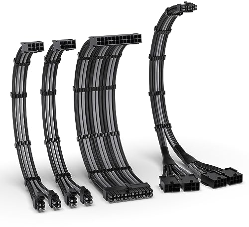 EZDIY-FAB Kit di Cavi con Manicotto PCIE 5.0 12VHPWR,Prolunga del Cavo di Alimentazione 16AWG,Cavo di Estensione da 24 PIN-ATX/(4+4) PIN-EPS/(12+4) PIN a 4X 8 PIN PCIE- RTX4090/4080/4070Ti-Nero Grigio