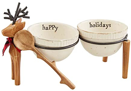 Mud Pie Metall-Hirsch-Doppel-Dip, montiert, 14 x 25 cm, Löffel: 14 cm, Braun