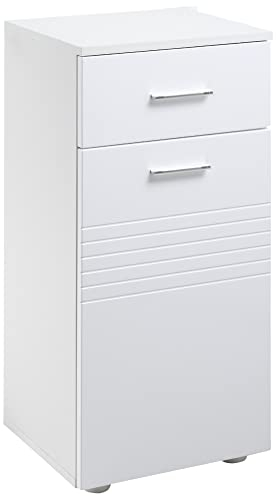 kleankin Armario Auxiliar de Baño Mueble de Baño de Suelo con Puerta Cajón y Estante Ajustable para Salón Dormitorio Aseo 35x30x77,5 cm Blanco