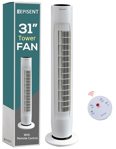 EPISENT 31'' Tower Fan | Oscillating Cooling Fan with Remote | Quiet Bladeless Fan | 3 Speeds, 2 Modes, 7H Timer | Standing Floor Fan for Desktop, Bedside Tables
