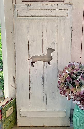 windschief-living Landhaus Fensterladen Hund, Dackel, Shabby Antique chic Nussfarben Handgefertigt