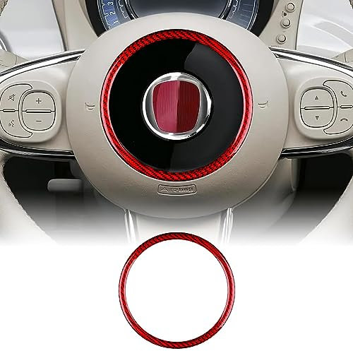 KUNGKIC Fibra di carbonio Auto Volante Copertura Adesivi Volante Marcatura Centrale Anello Esterno Decorativo Interno Compatibile con FIAT 500 Abarth 595 2008-2023 Accessori Rosso