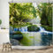 ASDCXZ Landschaftlich Duschvorhang 180x200 cm, Anmutig Naturlandschaft Grün Dschungel Gebirgsbach Bad Waschbar Duschvorhänge Polyester Textil Wasserdicht Badevorhang für Badewanne mit 12 Haken