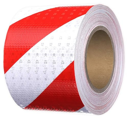 Selbstklebend Klebeband Rot Weiß 10m X 10cm,Reflektorband Selbstklebend ,Fluoreszierendes Klebeband,Warnband,Reflektierendes Klebeband,Reflektoren Aufkleber für Fahrzeuge Autos AnhäNger Outdoor