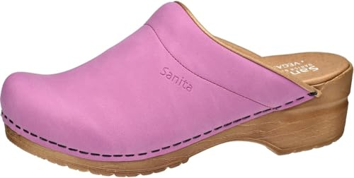Sanita | Segan offener Clog | Original handgemacht für Damen | Microfaser Schuhschaft Vegane Wahl | Anatomisch geformtes Fußbett mit weichem Schaum | Dunkelrosa | 37 EU
