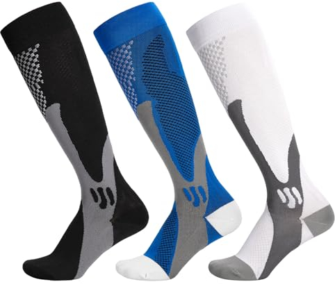 Apricitie 3 Paar Kompressionsstrümpfe für Damen Und Herren, Kompressionssocken, Hoch Komfort Thrombosestrümpfe, für Sport, Fußball, Flug, Laufen, Reisen, Fitness(L)