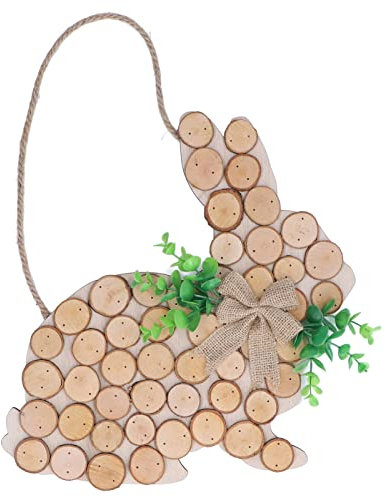 Cartello Pasquale in Legno da Appendere, Decorazioni per Porta Pasquali Fai da Te Ghirlanda Rustica Targa Pasquale da Appendere in Legno, Cartello con Coniglietto per la Parete della Porta di Casa, De