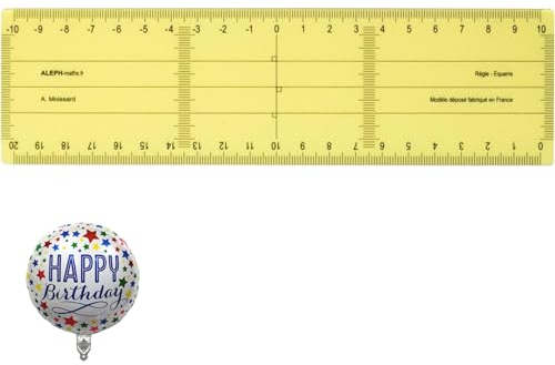 ALEPH-Lineal, quadratisch, 20cm, großes Kunststoffmodell und Alu ballon. GRATIS „HAPPY BIRTHDAY“ 30 cm