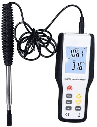 Anémomètre Thermique, Affichage LCD Portable, Compteur Numérique de Vitesse du Flux D'air, Haute sensibilité, Compteur de Vitesse du Vent, Compteur de Température pour la