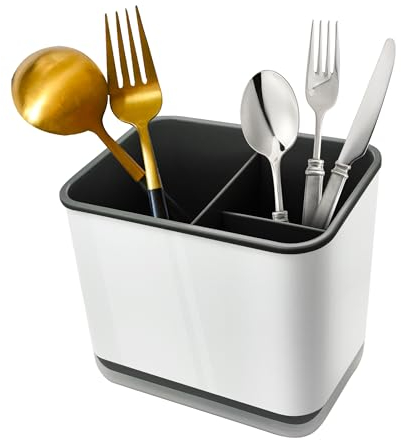 Kitchen Utensil Holder, Cutlery Drainer for Sink, Cutlery Storage Sink Caddy Spoon Holder, Chopsticks Holder Spoon Chopsticks Fork Drain Rack Basket Organizer Compartment Box (Black)