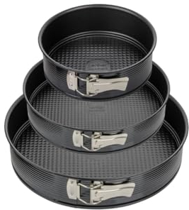 Zenker 9923450 Lot de 3 moules à charnière ronds, moule rond, moule à manqué, moules à gâteaux, moules à pâtisserie, moule a manqué, moule gateau rond, Acier, 20 cm 24 cm et 28 cm