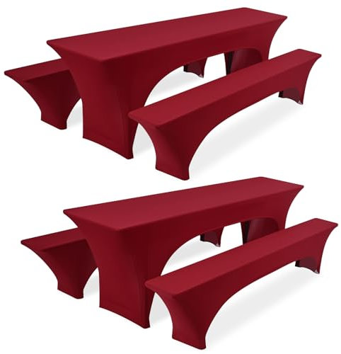 Pesonlook 2er-Set Biertischhusse, Bordeaux Stretch-Biertisch- und Bankgarniturhusse für 50 cm Tischbreite, Bierbankhusse 220 x 50 x 70 cm für Bankett-Außenmöbel-Schonbezüge