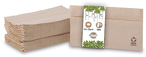 GREENBOX 100 Stück Papierservietten 33x33 cm Recyclingpapier ungebleicht I braune Servietten 1-lagig I Gastronomie Servietten 1/8 Falz I Imbiss Servietten I Party Servietten
