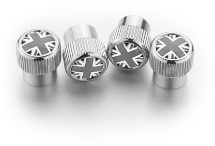 Rad Reifen Ventilkappen aus Aluminium Abdeckung Teile kompatibel mit Mini Cooper R55 R56 R57 R58 F59 F55 F60 PJ08 (Graue Union Jack, Silber)