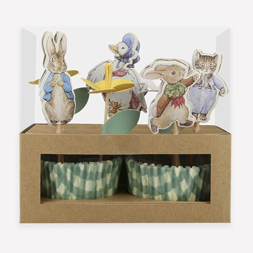 Meri Meri Peter Rabbit™ In The Garden Cupcake Kit (Pack of 24), Peter Rabbit™ Cupcake Decorations, Easter Cupcake Toppers & Mint Gingham Cupcake Paper