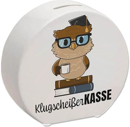Eule Spardose mit Spruch Klugscheißer-Kasse Ideal zum Sparen für Abschluss Schule oder neuen Fernseher Belustigt Gäste