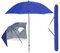 Eulenke Parasol de plage Ø 210 cm avec fenêtre et protection contre le vent, parasol UV50+ en polyester 210 g avec sac de transport, parasol à manivelle en acier robuste, bleu pour balcon, plage