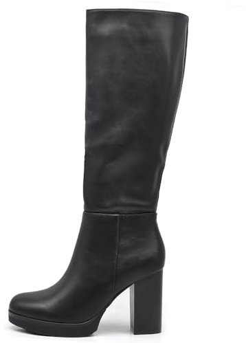 IF Fashion Scarpe da Donna Stivali Al Polpaccio Con Tacco Alto Grosso Platform RQ23W-M7 nero N.39