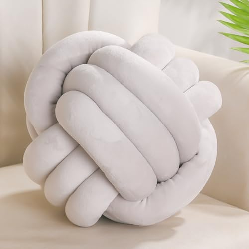 Yhoelata Knotenkissen, Dekokissen Hellgrau, Zierkissen Aesthetic Sofakissen aus Samt, Bett Deko Kissen Runden für Kind Schlafzimmer, Geschenk 28 cm