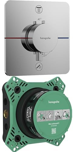 hansgrohe ShowerSelect Comfort Q Bundle - ShowerSelect Comfort Q Thermostat Unterputz für 2 Verbaucher Chrom + iBox universal Grundkörper für Unterputz-Installation