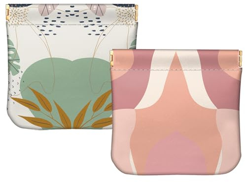 BHAHB 2 Stück Münzbörse Klein Geldbeute,PU-Leder Mini Geldbeutel Kleingeldtasche Schlüsseltasche,Niedlich, ästhetisch, für Damen Mädchen Herren (I8-Leaf Pink Block)
