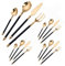 Royal Shang Youpin Cuisine Acier Inoxydable Argenterie Vaisselle Couverts Ensemble De Couverts Couteau À Steak Fourchette Cuillère Cuillère À Café (Or Noir,16 pièces)