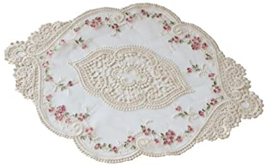 HUIHHAO 2 pièces européen Ovale brodé Dentelle Tissu Transparent caboteur Tasse à café Cuisine Couverture Tissu noël décor