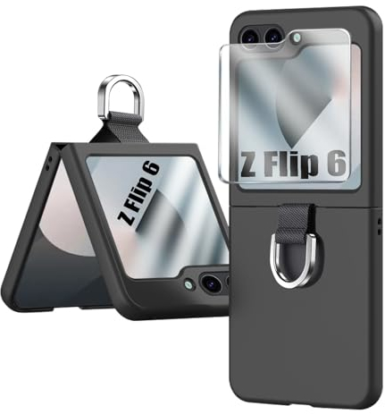 AFENGBOX Cover per Samsung Galaxy Z Flip 6 5G con Anello e Protezione Dello Schermo,Antiurto Antigraffio Sottile Custodia per Samsung Z Flip 6,Nero