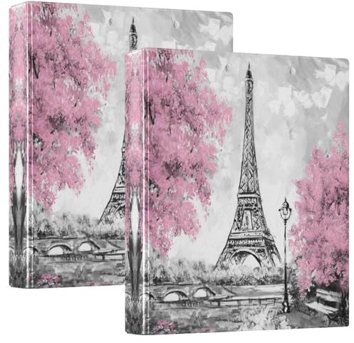 Quteprint Ringbuch mit 3 Ringen, Motiv: Paris Eiffelturm, 3,8 cm, runder Ringordner mit 3 transparenten Innentaschen, Ordner-Organizer mit Klemmbrett für Büro, Zuhause, Schule, hält 200 Blatt, 1