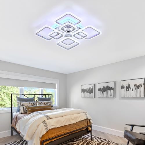LuFun LED Deckenleuchte, 80W Mit Fernbedienung, 8 Köpfe Dimmbar, Modern, Square, Für Wohnzimmer Schlafzimmer Küche Flur Kinderzimmer, 3000-6000K