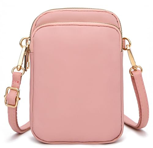 DuoLmi Damen Umhängetasche Klein, Crossbody Tasche, Nylon Handy Mini-Tasche, Multifunktionale Handytasche, Handytasche zum Umhängen, Rosa, 7.1 Zoll
