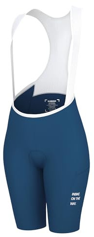 INBIKE Radlerhose Damen Gepolstert mit Tasche Kurz Sommer Sport Fahrradhose Radhose Sitzpolster Fahrrad Trägerhose Hose Rennrad Radsport Bib Shorts Blau M