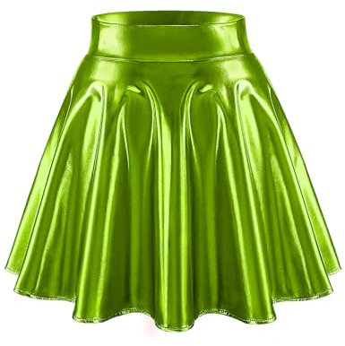 Bridesmay Falda Skater Acampanada para Mujer - Falda Corta Elástica Brillante con Talle Alto para Fiesta, Noche de Discoteca y Baile TJ Green 2XL