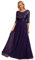Ever-Pretty Vestiti da Sera e Cerimonia Donna Linea ad A Elegante Manica 3/4 con Paillettes Abiti da Damigella Chiffon Stile Impero Viola Scuro 44