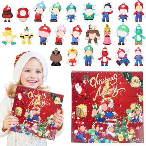 Angenster Mario Adventskalender 2024, 24 Tägiger Weihnachts Advent Calendar 2024 mit 24 Bros Figuren, Anime Adventskalender 2024 Kinder und Erwachsene, Weihnachts Countdown Kalender für Dekoration