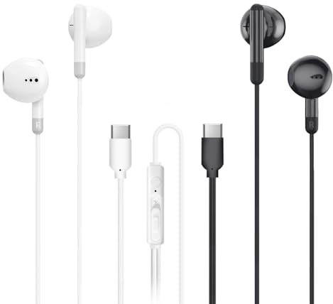 MAS CARNEY Cuffie USB c TH8, Paquete de 2 Auriculares con Filo USB-c con Mic, cuffie Typo c compatibles con iPhone 15 16 17 iPad, Samsung Galaxy S25 S24 S23 A55 A53, Pixel, Xiaomi, Honor, OPPO Vivo